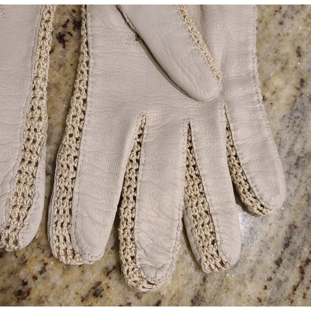 Vintage Plus Size XL Beige Soft Leather Crochet 9